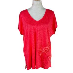 Tommy Bahama Palm Paradiso Embroidered 100% Linen Top in Pink Size Large